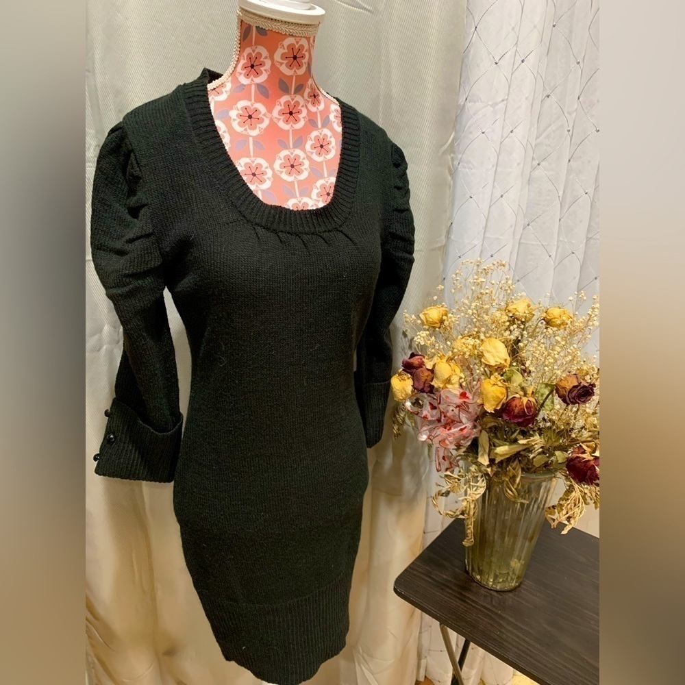 Yoki Black Knit Scoop Neck Sweater Dress